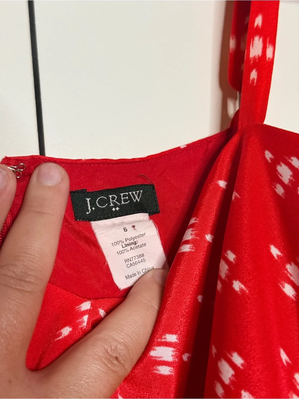 J. Crew Red Spaghetti-Strap Dress with White Abstract Print